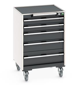Bott Cubio 5 Drawer Mobile Cabinet with external dimensions of 650mm wide x 650mm deep  x 985mm high. Each drawer has a 50kg U.D.L. capacity with 100% extension and the unit also features drawer blocking and safety interlocks.... Bott Mobile Storage 650 x 650